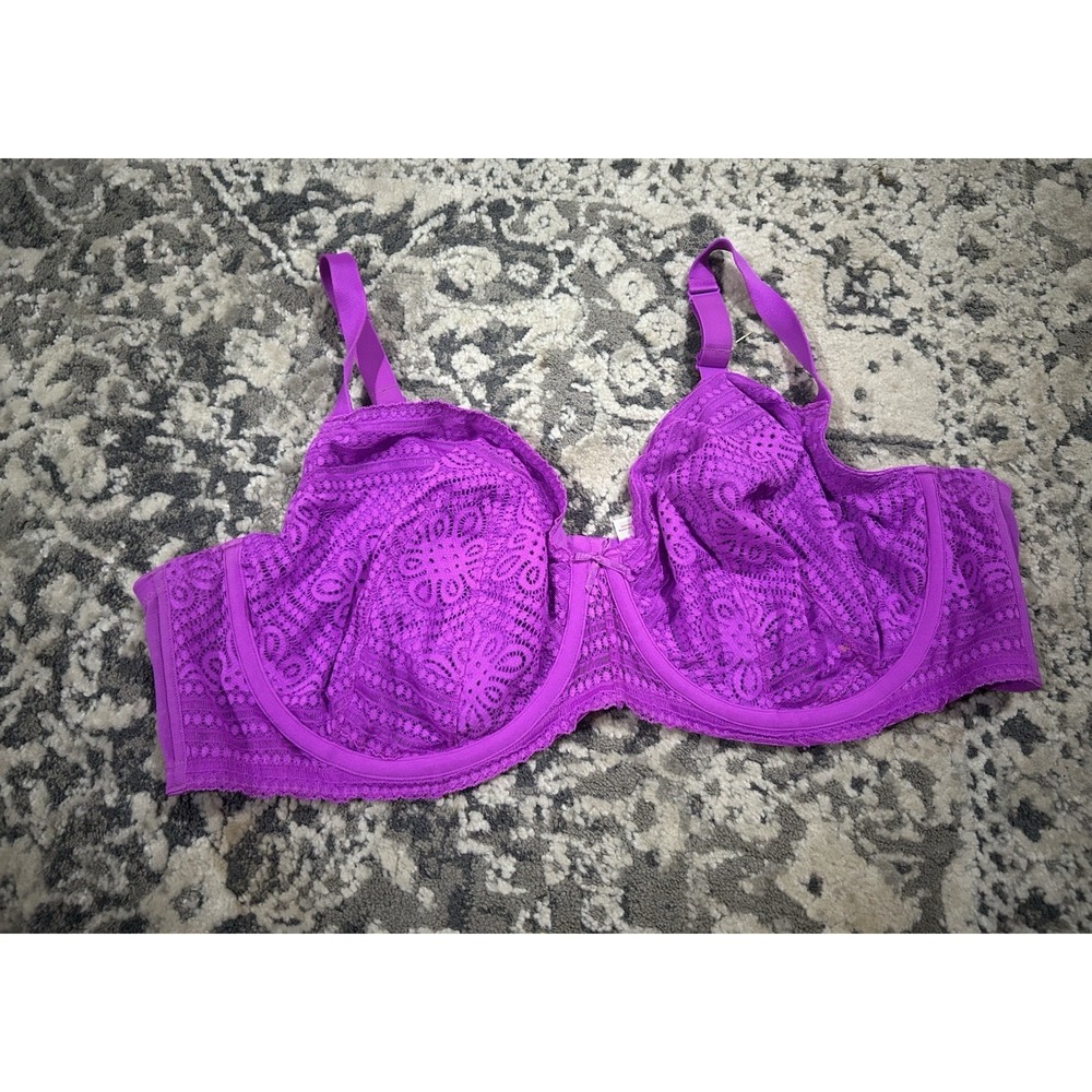 Cacique Women's Purple Lace Unpadded Bra Size 48D